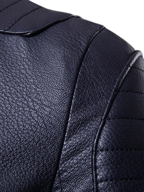 Men's Embellished Casual Faux Leather Zippers Jacket