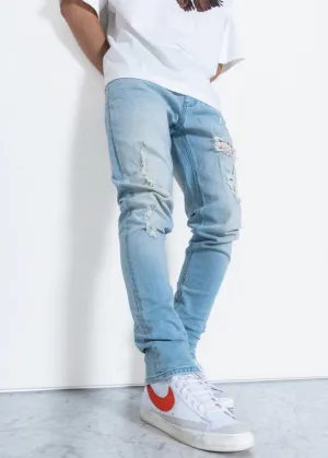 Men's Light Washed Denim With Repair Works