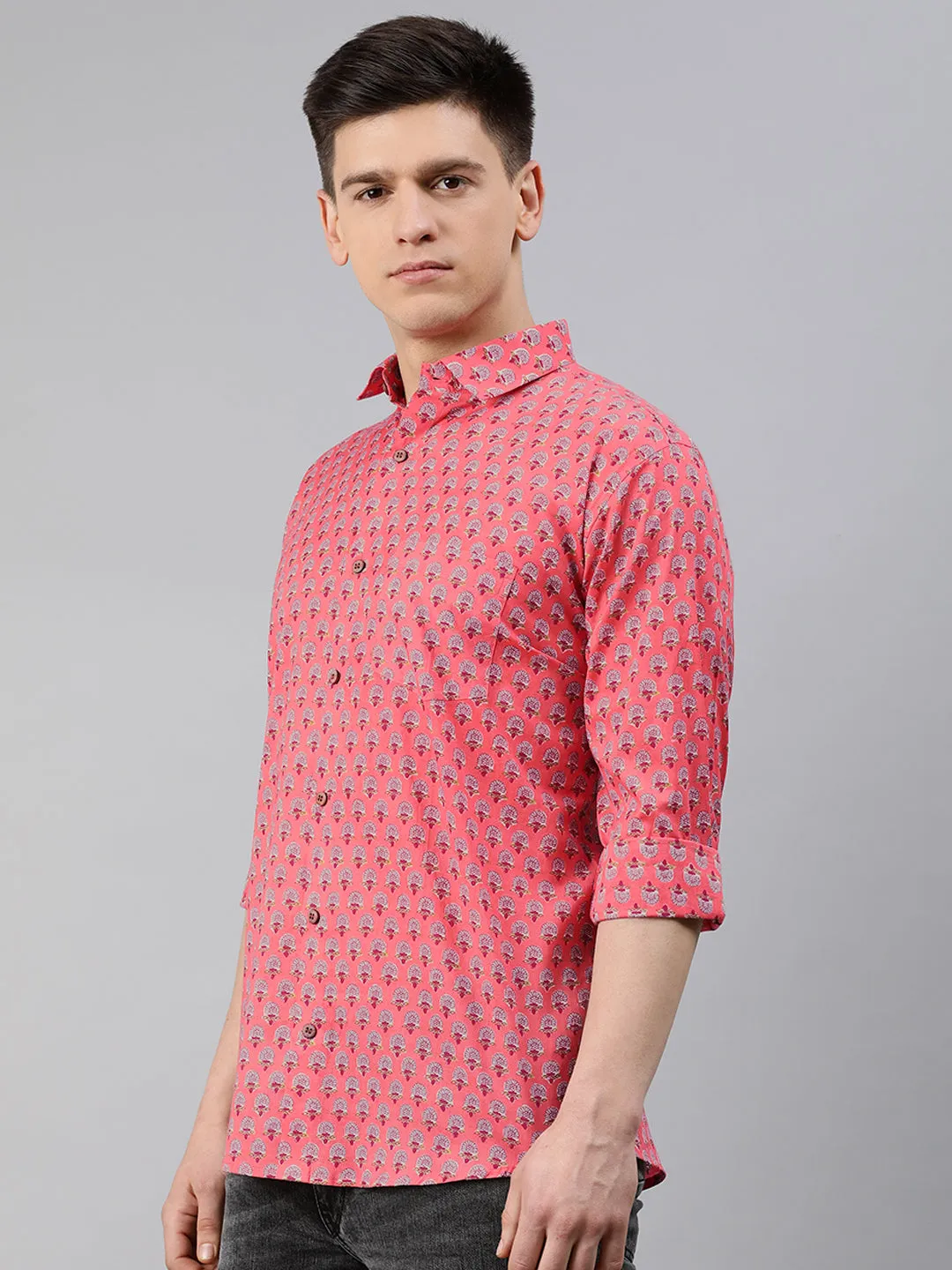 Men's Pink Cotton Full Sleeves Shirts For Men - Taantav