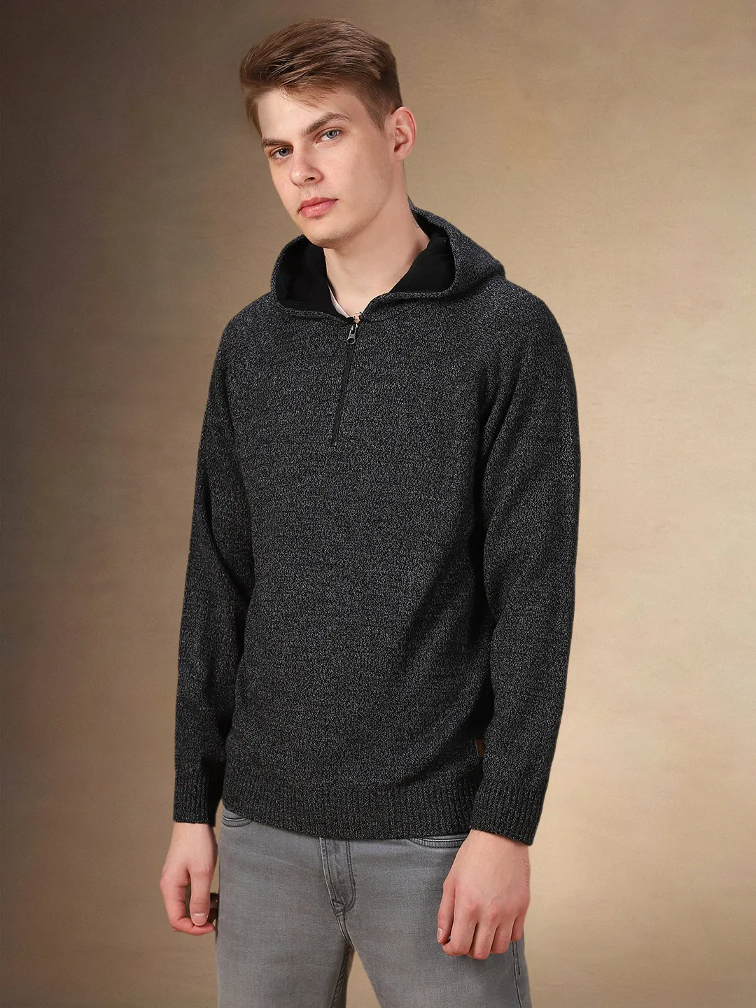 Men's Solid Hooded Full Sleeves Regular Fit Pullover Sweater