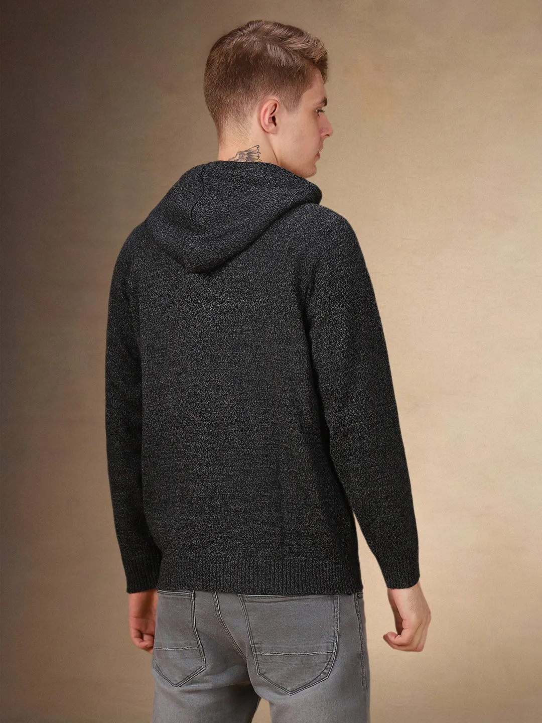 Men's Solid Hooded Full Sleeves Regular Fit Pullover Sweater