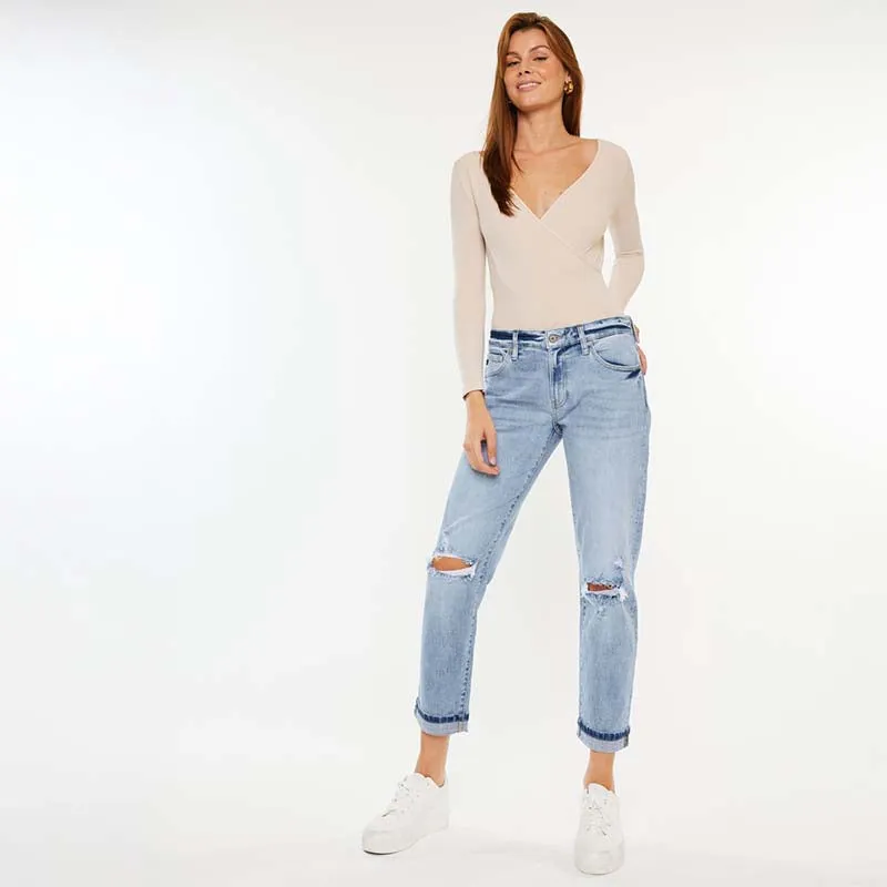 Mid Rise Boyfriend Cuff Jeans