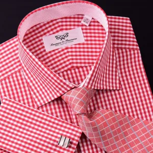 Mini Small Red Gingham Check Pindot Business Formal Dress Shirt