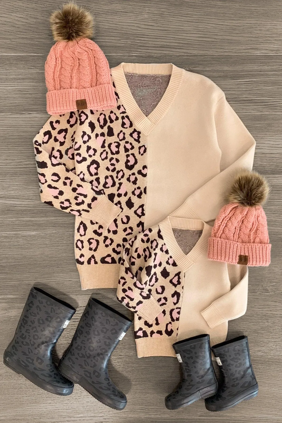 Mom & Me - Tan & Pink Cheetah Sweater