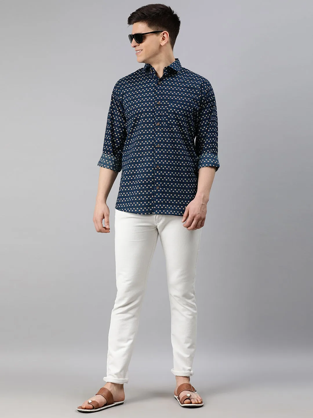 Navy Blue Cotton Full Sleeves Shirts For Men-Mmf0239