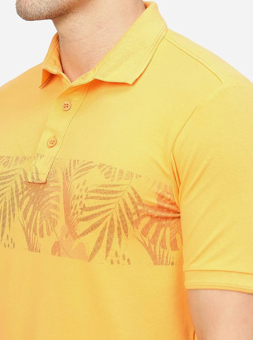 Orange Printed Slim Fit Polo T-Shirt | JadeBlue