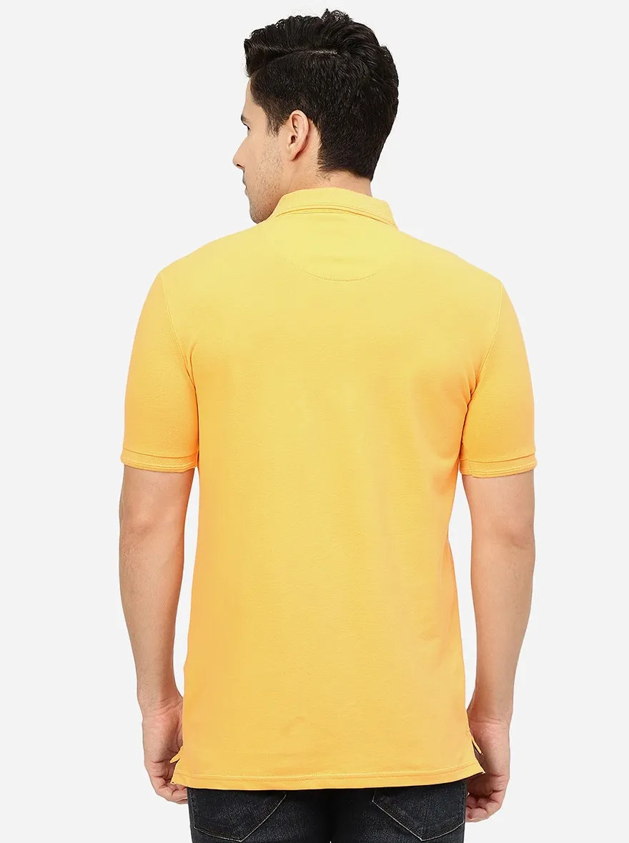 Orange Printed Slim Fit Polo T-Shirt | JadeBlue