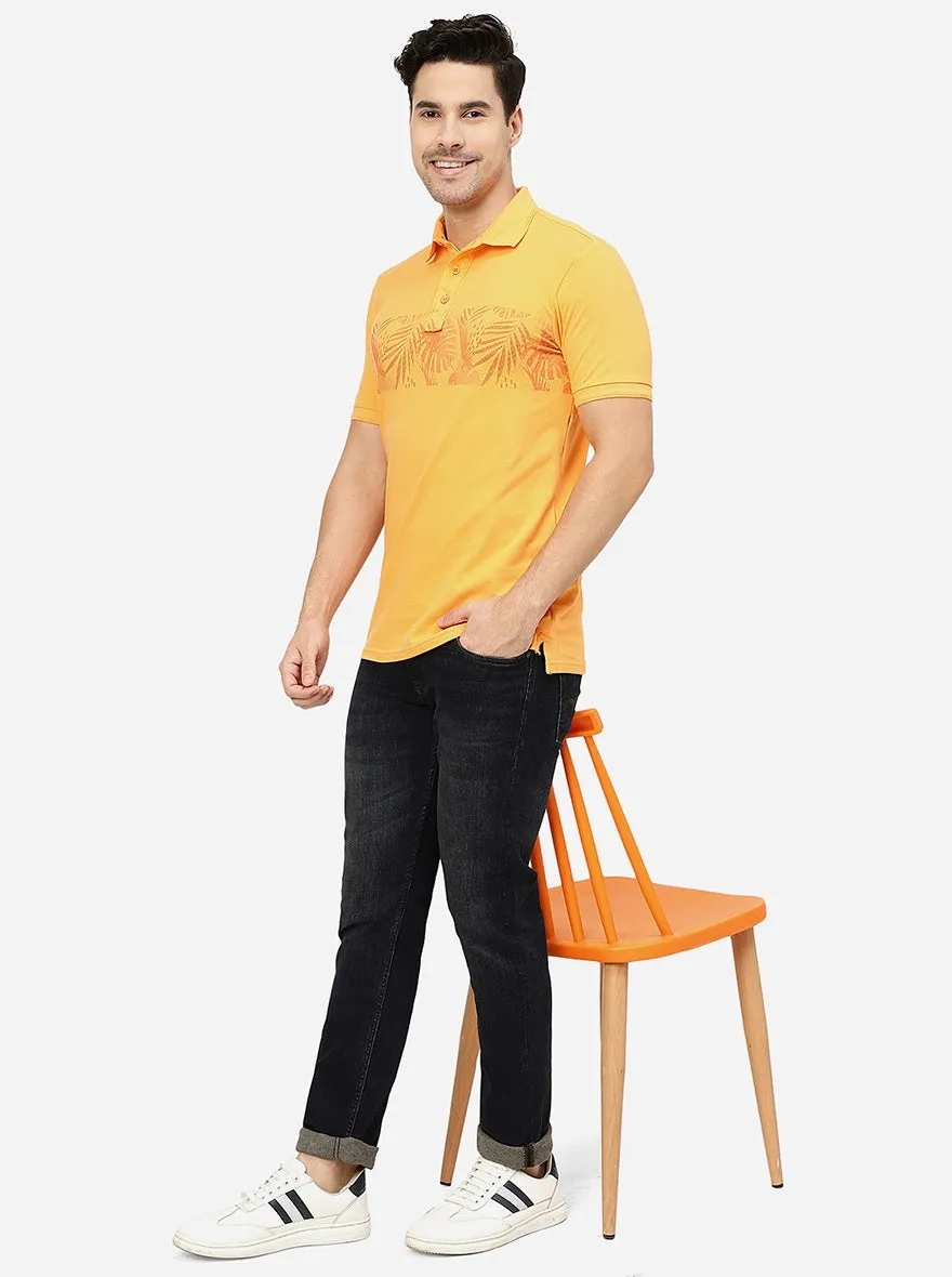 Orange Printed Slim Fit Polo T-Shirt | JadeBlue