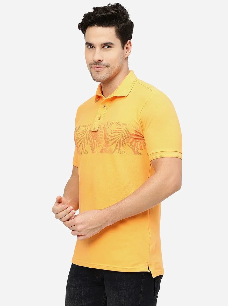 Orange Printed Slim Fit Polo T-Shirt | JadeBlue