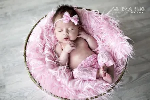 Pink Lace Pants and Lace Bow Mohair Headband