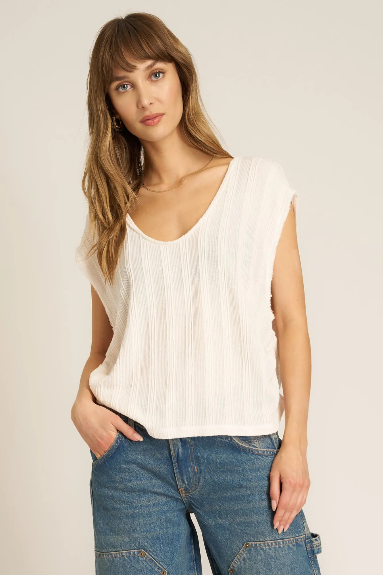 Reflections Textured Scoop Neck Tee - Mother of Pearl