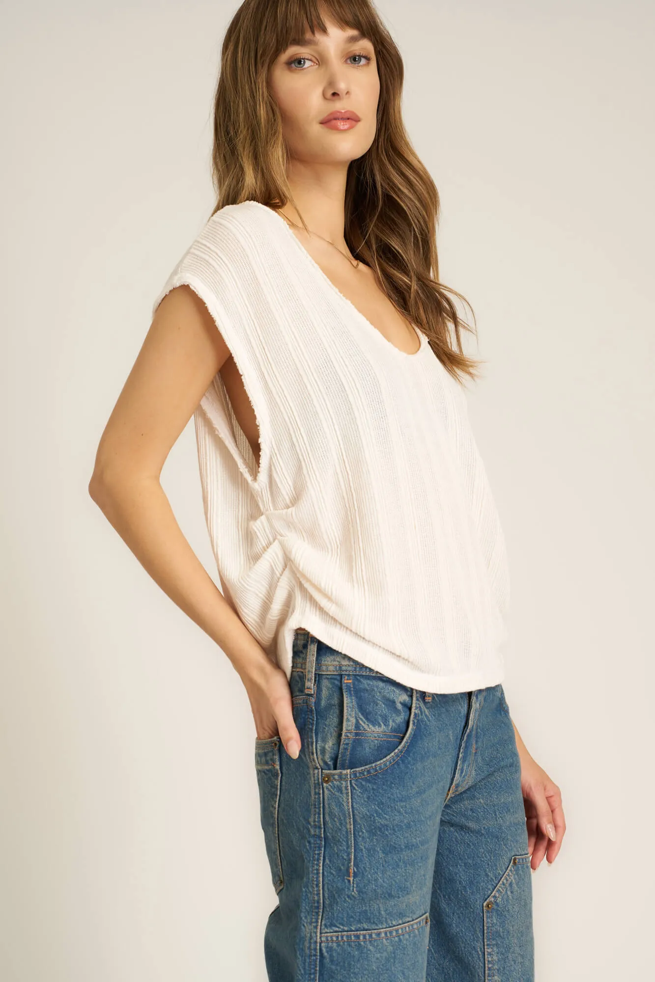 Reflections Textured Scoop Neck Tee - Mother of Pearl