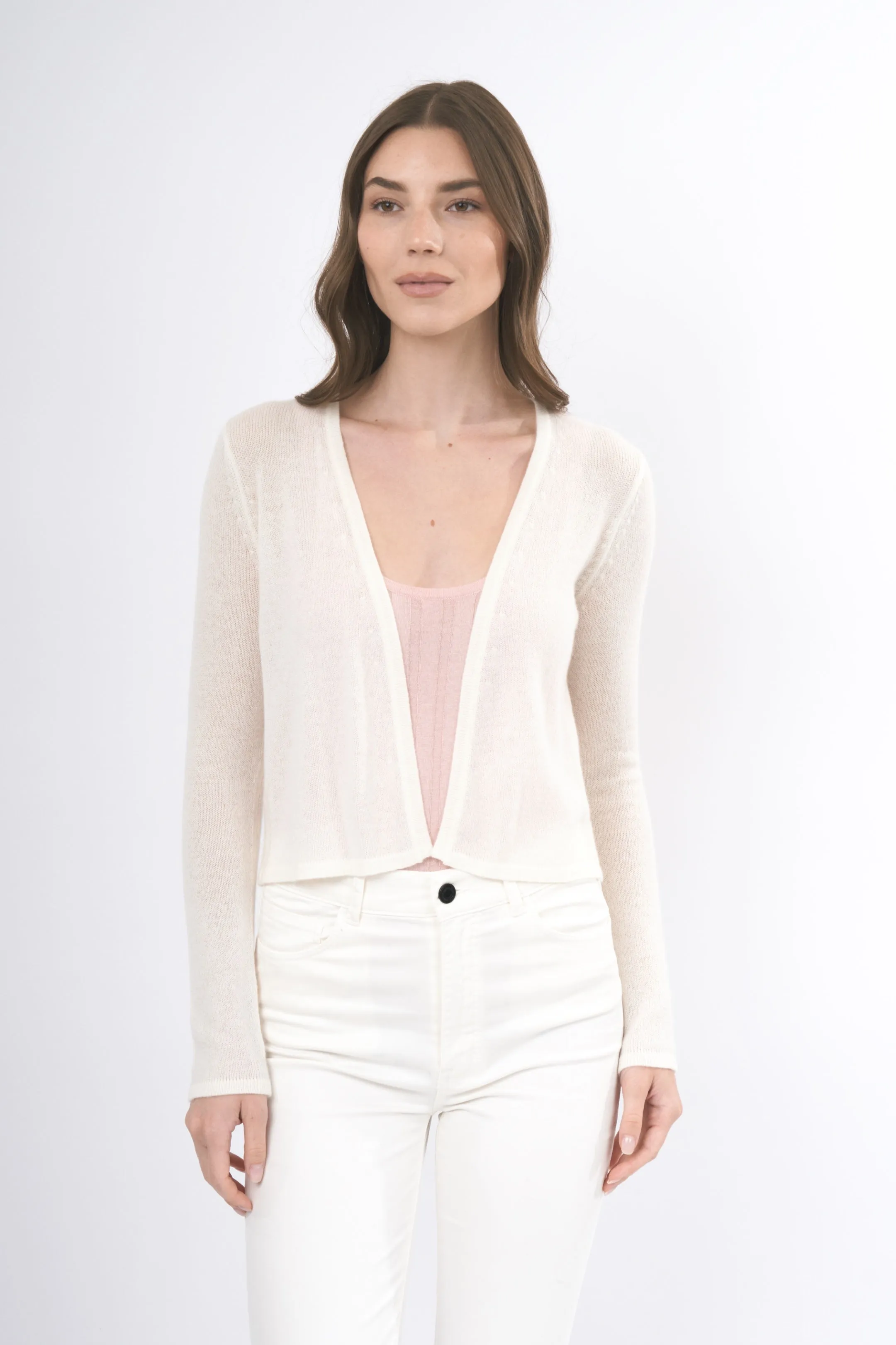 Robertson Madison 100% Cashmere Cropped Cardigan CC-256 | Ivory