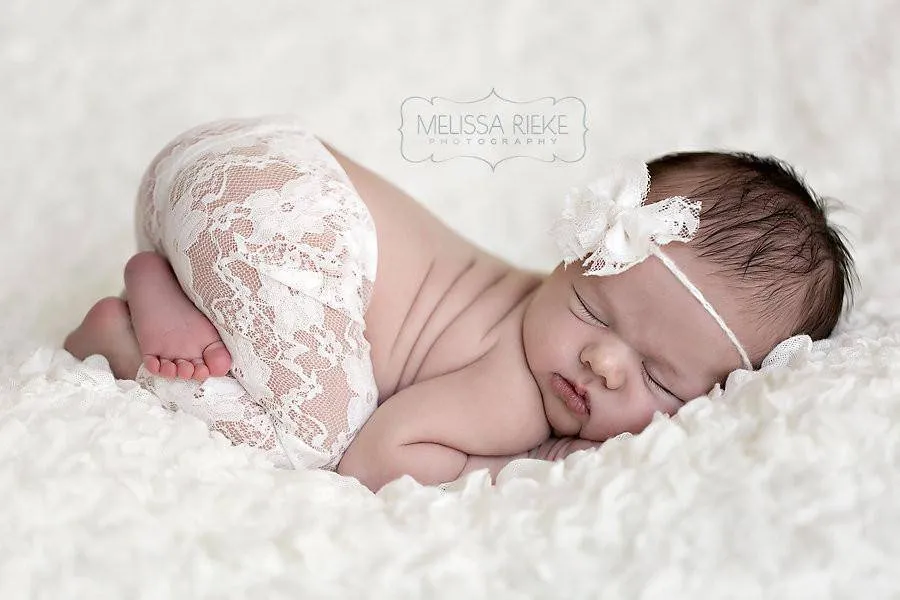 Rose Pink Lace Pants and Lace Bow Mohair Headband