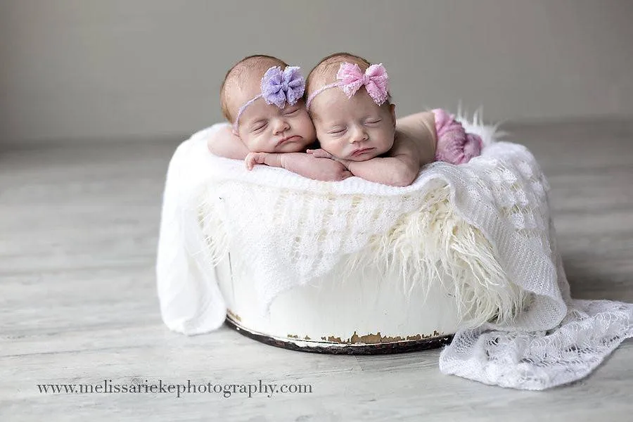 SET Newborn Pink and Lavender Lace Pants and Lace Bow Mohair Headbands