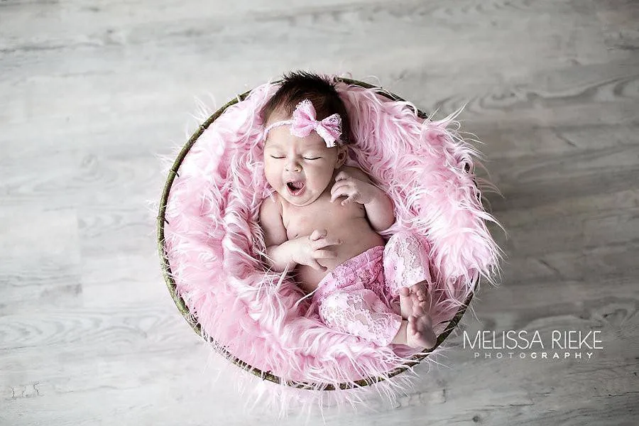 SET Newborn Pink and Lavender Lace Pants and Lace Bow Mohair Headbands