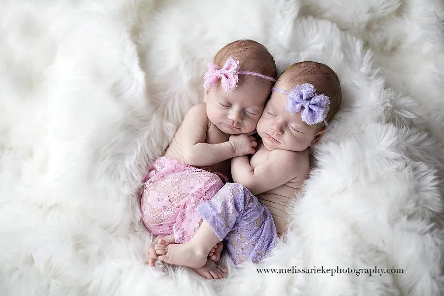 SET Newborn Pink and Lavender Lace Pants and Lace Bow Mohair Headbands