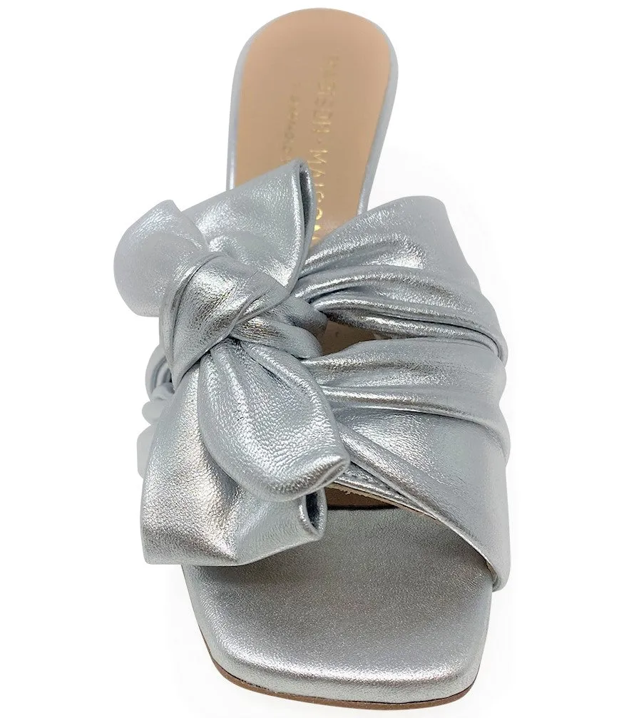 Silver Leather Bow Tie Mule