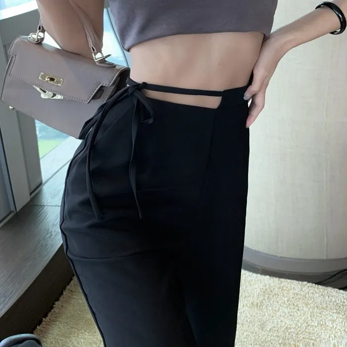 Solid Color Suit Slit Pants High Waist Wide Leg Pants