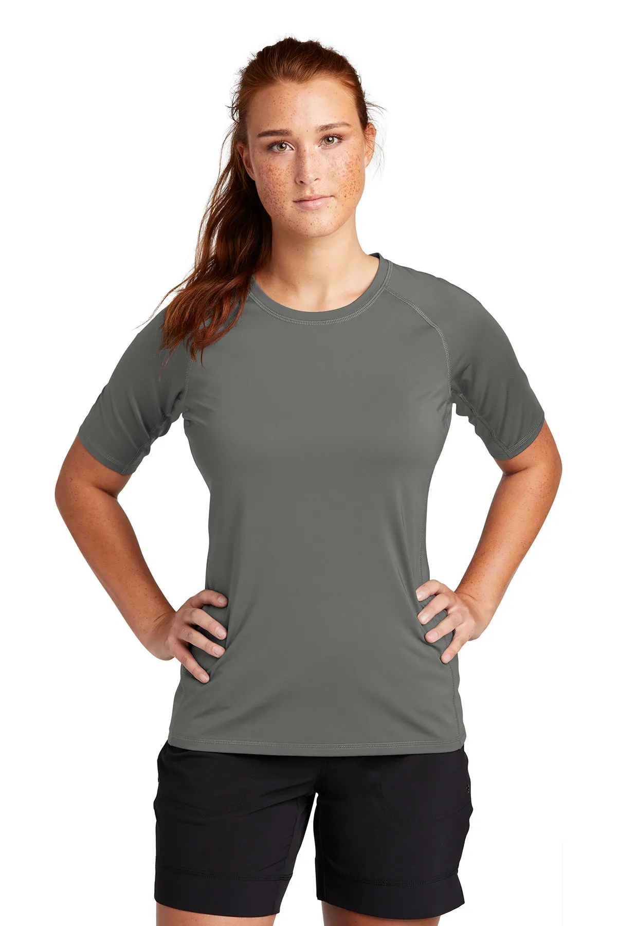 Sport-Tek Ladies Rashguard Branded Tee's, Dark SmokeGrey