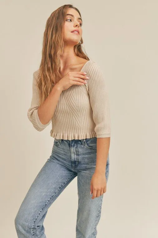 Square Neckline Ribbed Knit Top