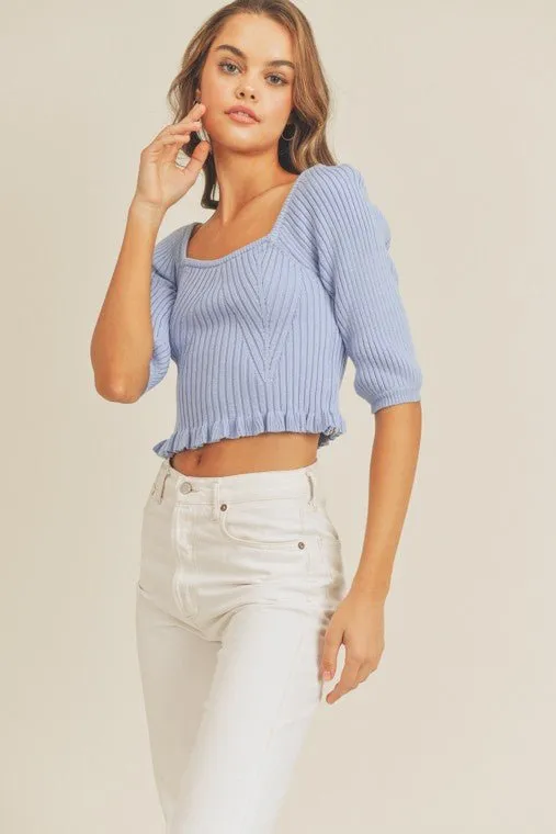 Square Neckline Ribbed Knit Top