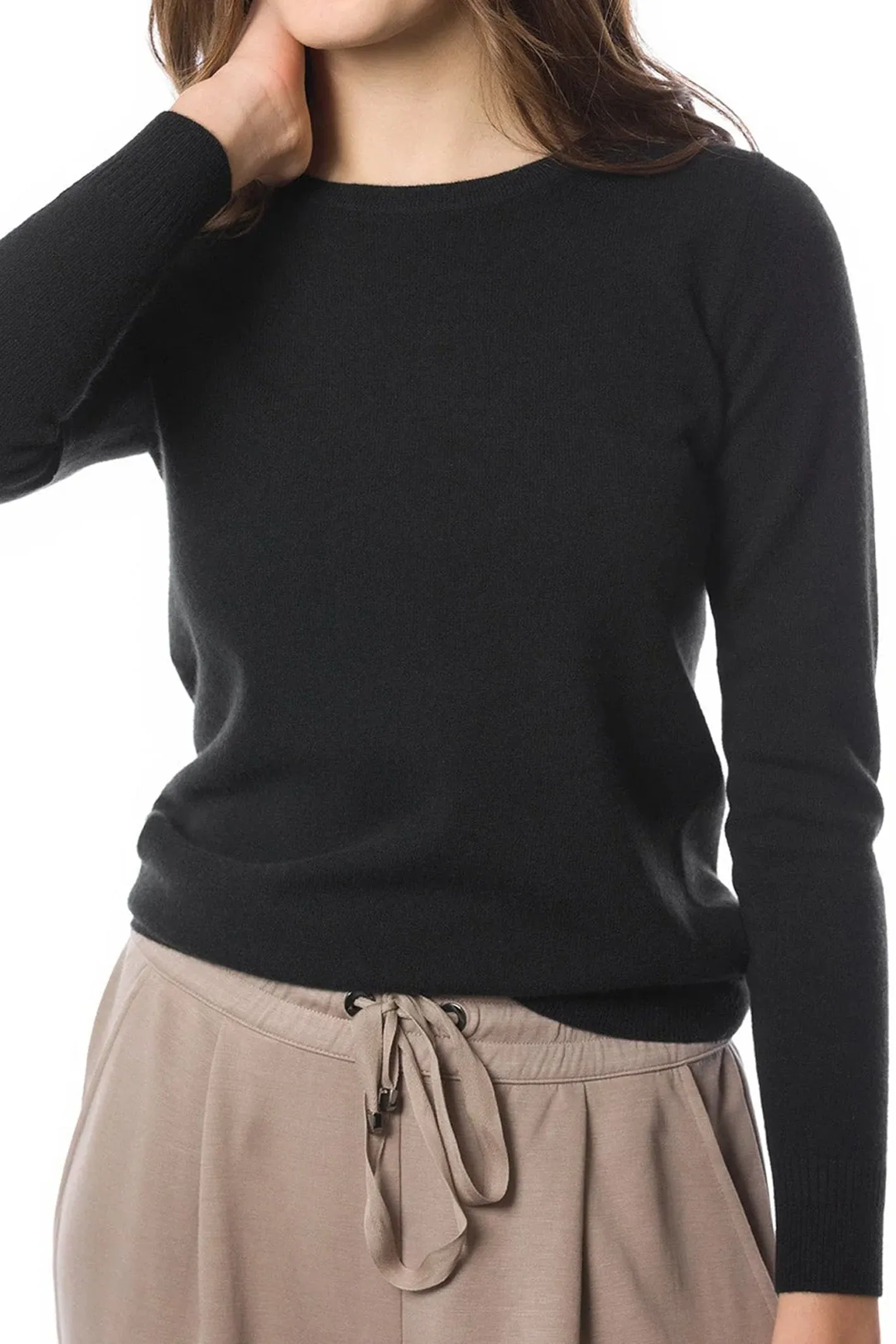 Sustainable Cashmere Crew Neck Sweater - Black