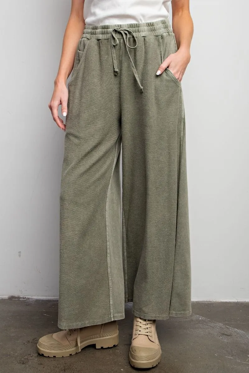 Terry Wide Leg Pants by Easel - Faded Olive