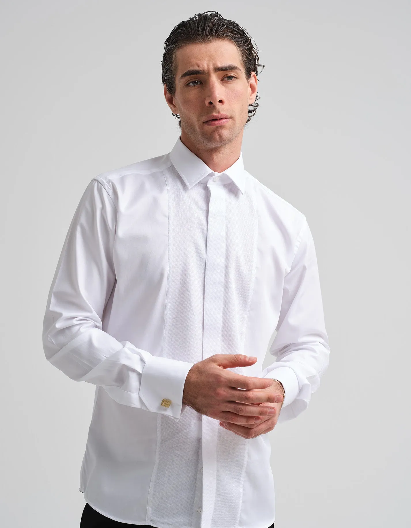 White Contrast Bib Dress Shirt