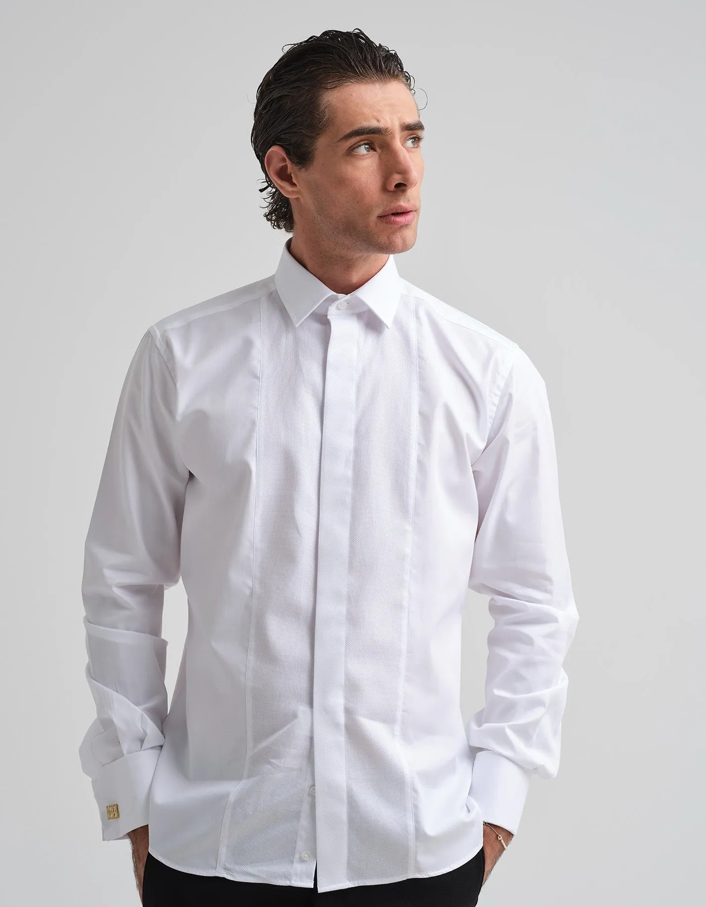 White Contrast Bib Dress Shirt