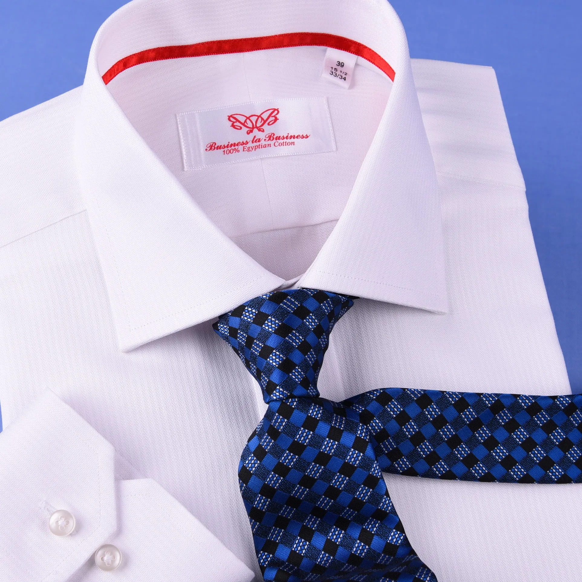 White Cotton Mini Herringbone With Red Inner Lining For Professional Dress EgoFormal Dress Shirt