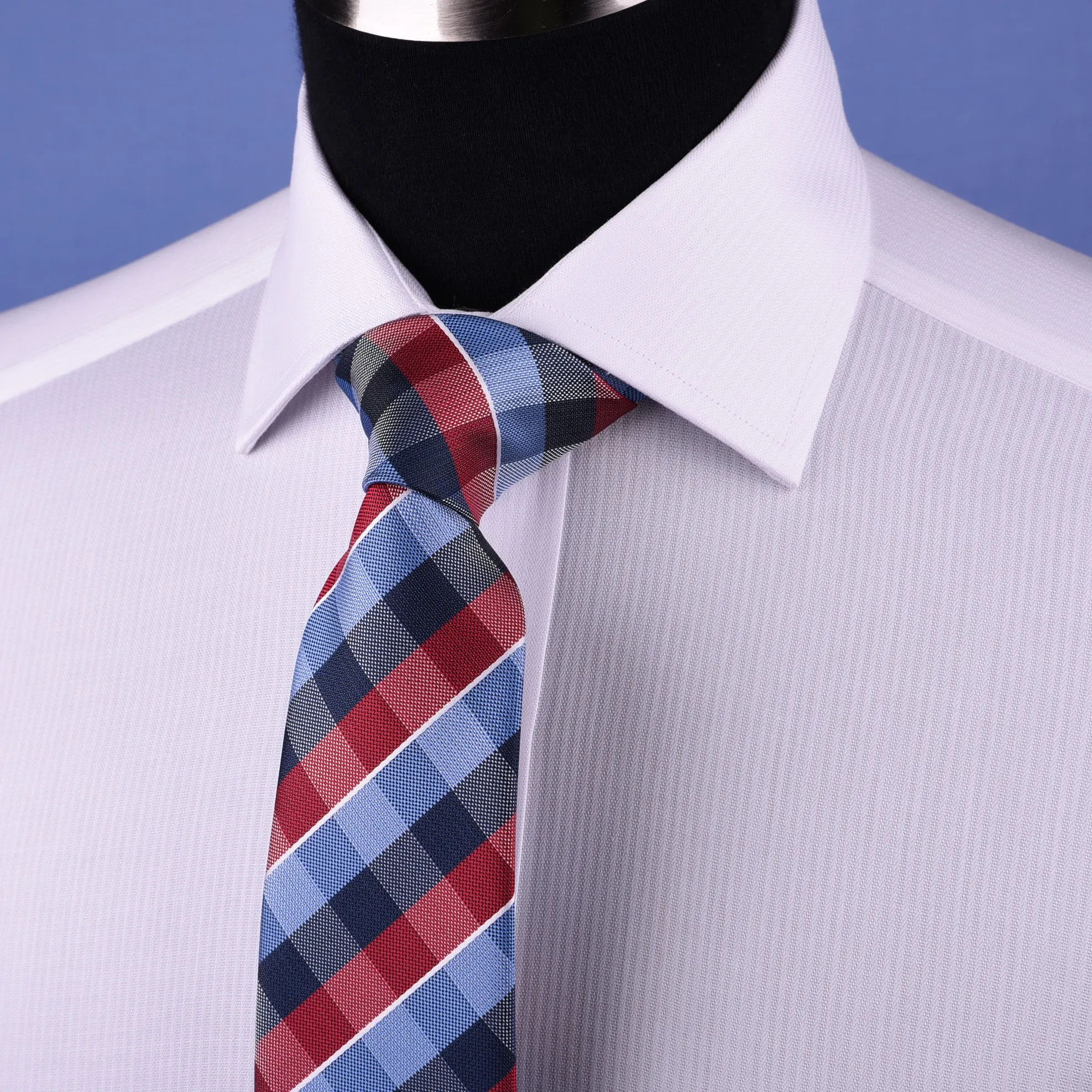 White Cotton Mini Herringbone With Red Inner Lining For Professional Dress EgoFormal Dress Shirt