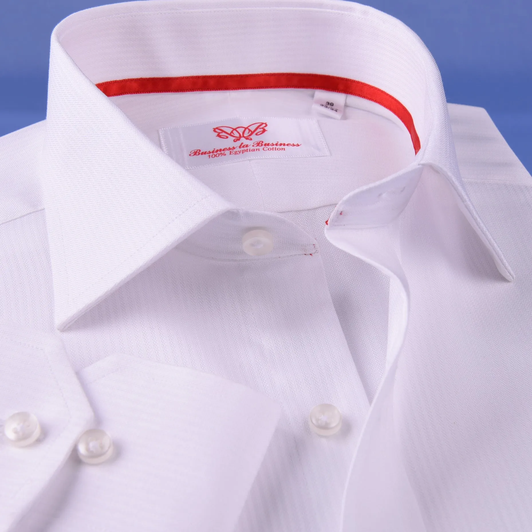 White Cotton Mini Herringbone With Red Inner Lining For Professional Dress EgoFormal Dress Shirt