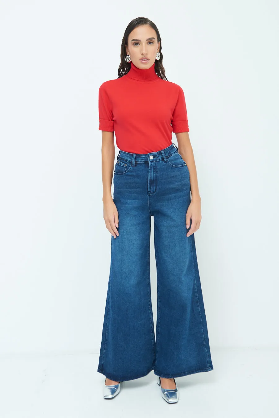 Wide-leg denim trousers wholesale