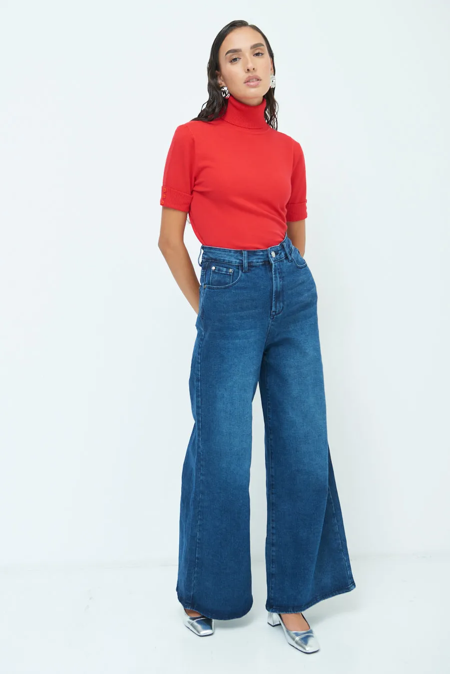 Wide-leg denim trousers wholesale