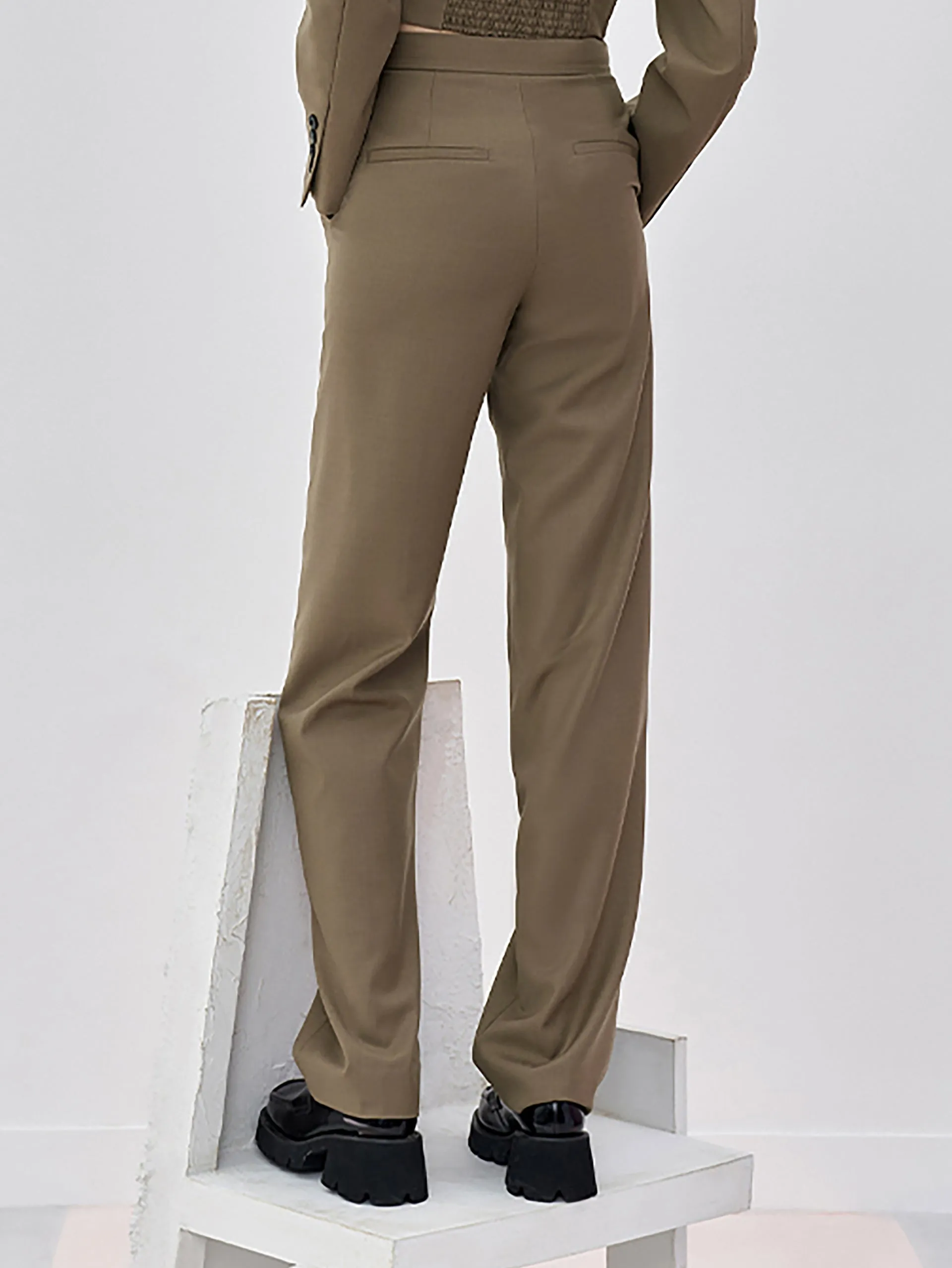 Wool Blend Straight Pants