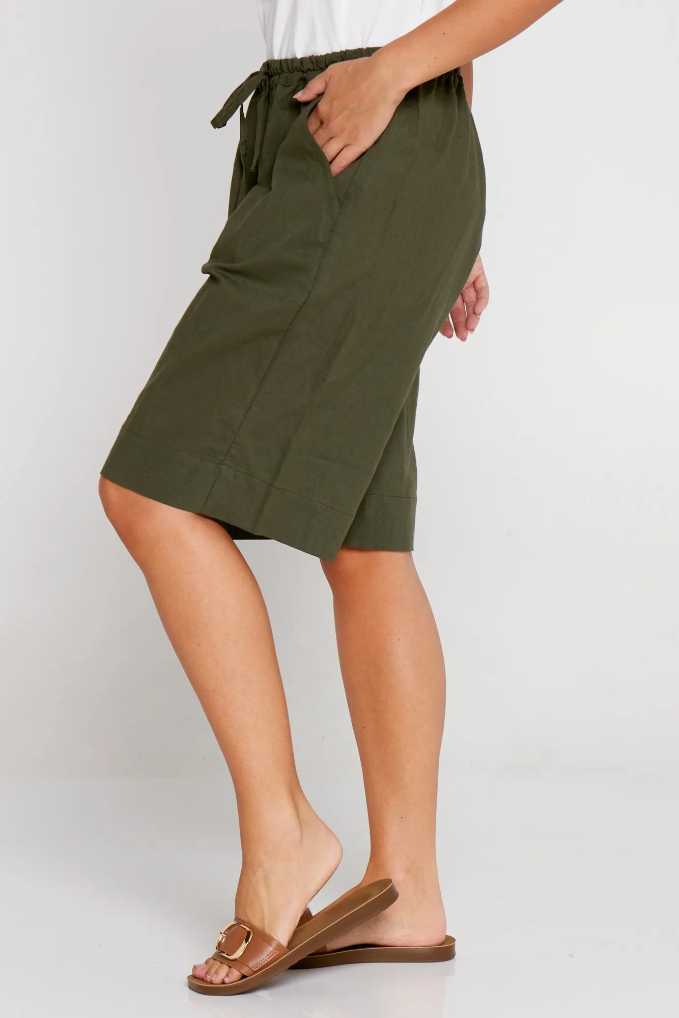 Zhuri Linen & Cotton Shorts - Khaki