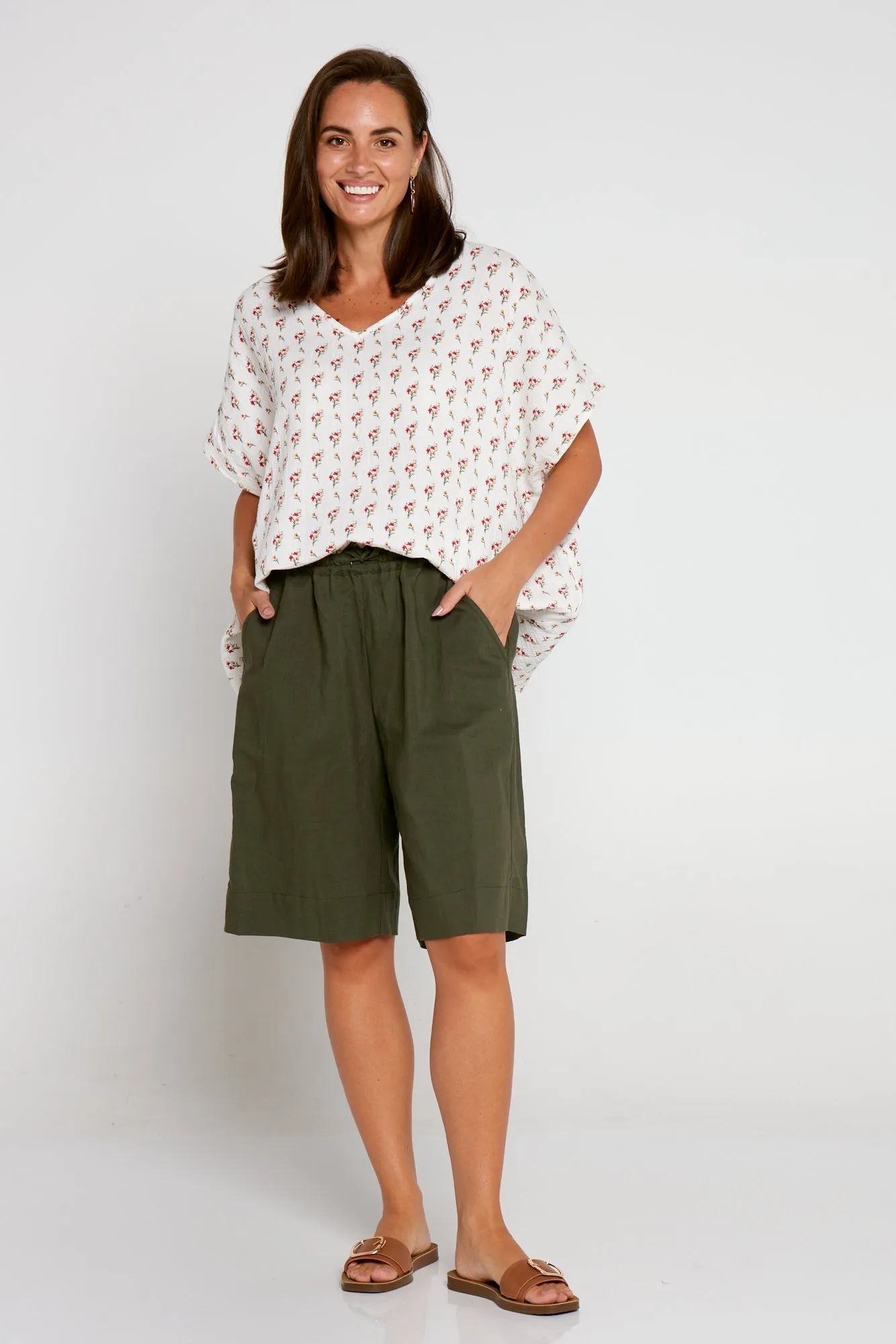 Zhuri Linen & Cotton Shorts - Khaki